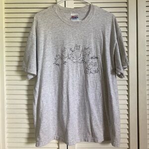 Vintage Hanes Exercising Cats Pizza Break cartoon graphic T-Shirt - Large